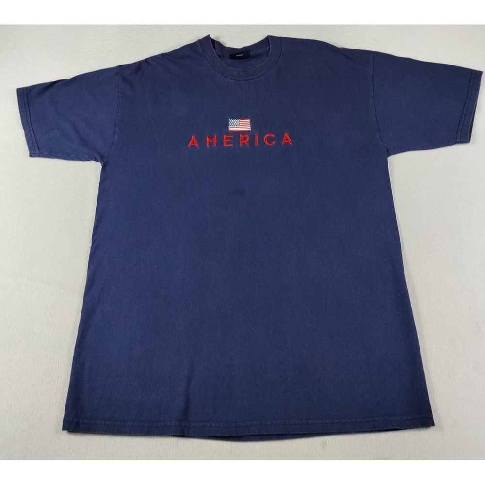 Vintage Old Varsity Brand Shirt Mens XL Blue America Flag Patriotic USA 90s